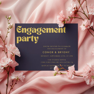 Navy Blue & Gold Engagement Party Invitation
