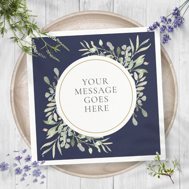 Navy Blue Gold Eucalyptus Greenery Foliage Napkin (Navy Blue Gold Eucalyptus Greenery Foliage Napkins)