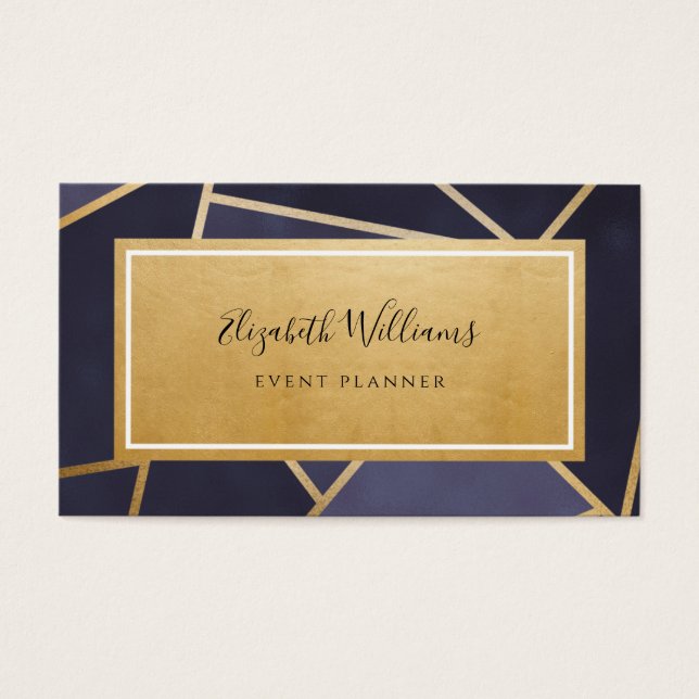 Navy Blue Gold Event Planner Business Card (Front)