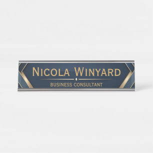 Navy Blue Gold Executive Desk Nameplate