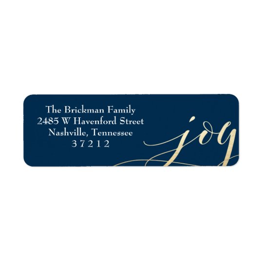 Navy Blue Gold Faux Foil Joy Holiday Address Label