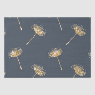 Navy Blue Gold Faux Glitter Dandelion Flowers Tissue Paper