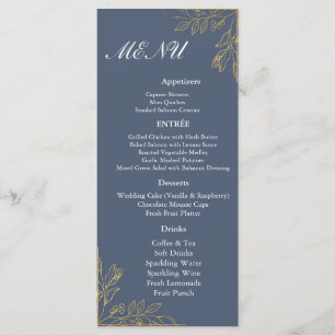 Navy Blue Gold Feather Modern Wedding Reception  Menu