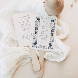Navy Blue Gold Floral Art Nouveau Wedding Hand Fan