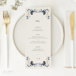 Navy Blue Gold Floral Art Nouveau Wedding Menu