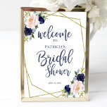 Navy Blue Gold Floral Bridal Shower Welcome Poster<br><div class="desc">Navy Blue Gold Floral Bridal Shower Welcome Poster</div>