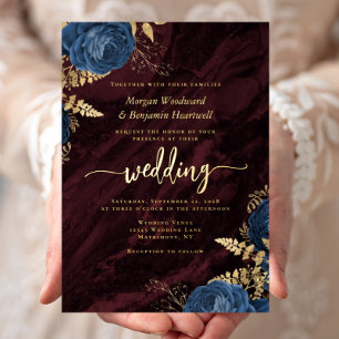 Navy Blue Gold Floral Burgundy Wedding