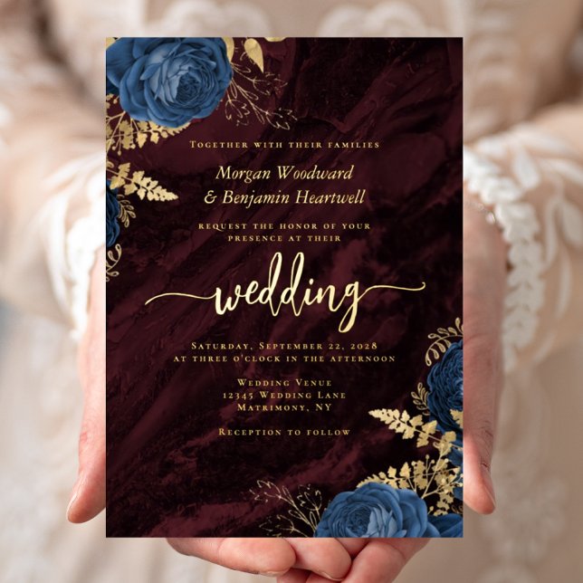 Navy Blue Gold Floral Burgundy Wedding (Creator Uploaded)