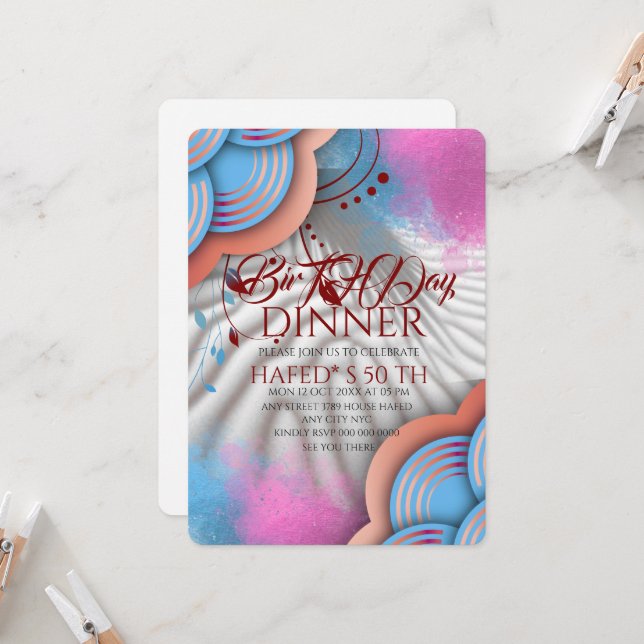 Navy Blue Gold FloraL  Invitation Template Blue Bo (Front/Back In Situ)