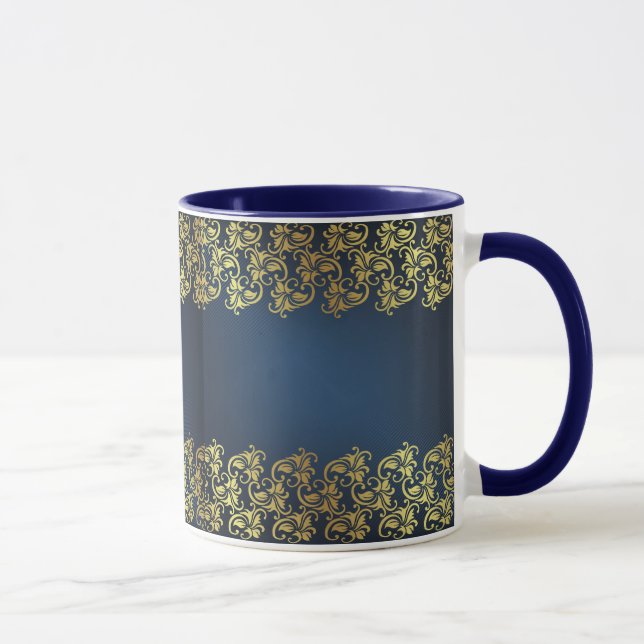 navy blue,gold floral,pattern,chic,elegant,damask mug (Right)