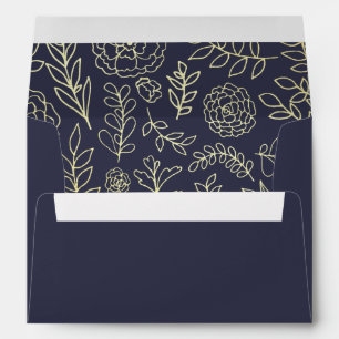 Navy Blue   Gold Floral Pattern Wedding  Envelopes