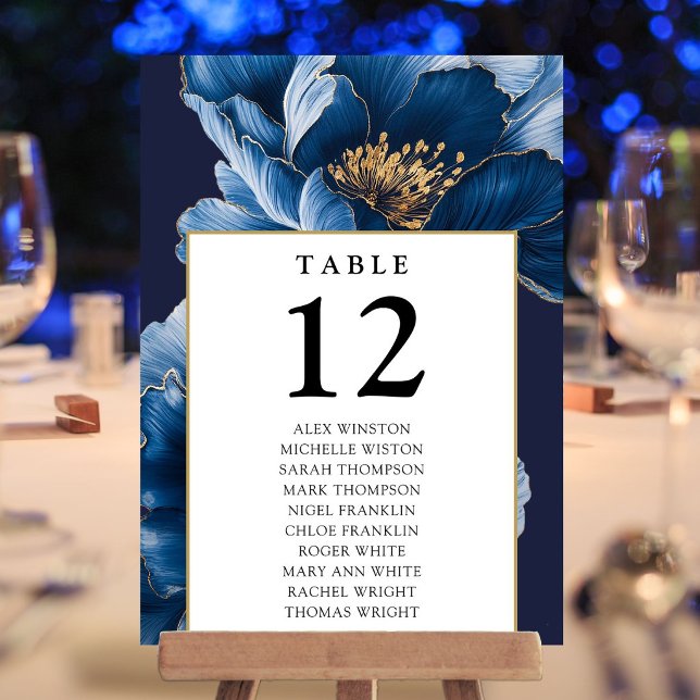 Navy Blue Gold Floral Table Number Seating Chart (Navy Blue Gold Floral Table Number Seating Chart)