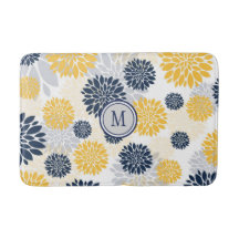 Navy Blue Gold  Flower Graphic Pattern
