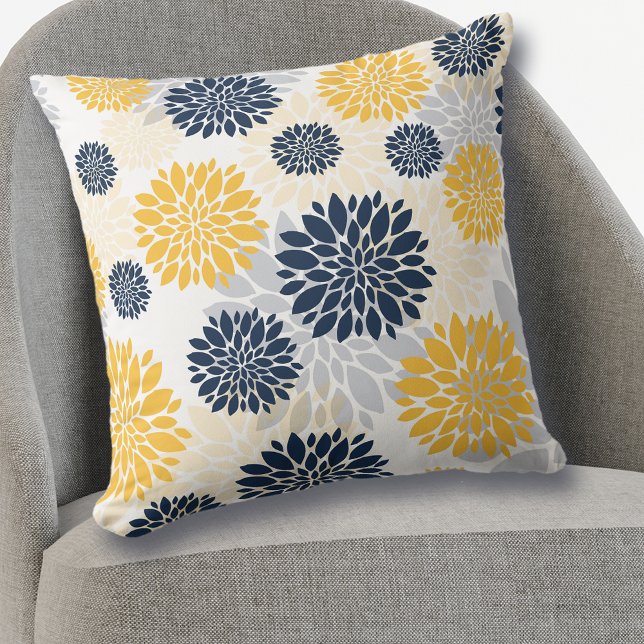 Navy Blue Gold  Flower Pattern Cushion (Creator Uploaded)