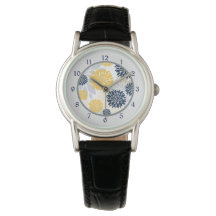 Navy Blue Gold Flower Pattern