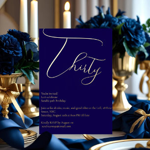 Navy Blue & Gold Foil 30th Birthday Invitation