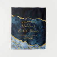 Navy Blue Gold Foil Agate Bridal Shower Welcome