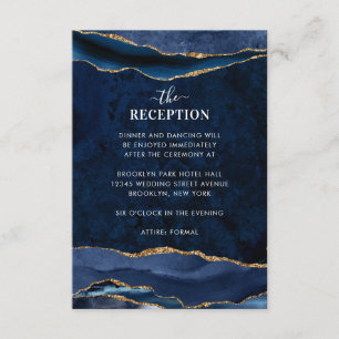 Navy Blue Gold Foil Agate Geode Wedding Reception Enclosure Card