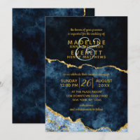 Navy Blue Gold Foil Agate Gilt Wedding Invitations