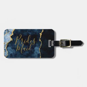 Navy Blue & Gold Foil Agate Marble Bridesmaid Luggage Tag