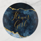 Navy Blue & Gold Foil Agate Marble Flower Girl