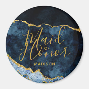 Navy Blue & Gold Foil Agate Marble Maid of Honour Magnet