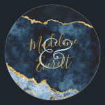 Navy Blue Gold Foil Agate Marble Monogram Wedding Classic Round Sticker<br><div class="desc">Navy Blue & Gold Foil Watercolor Marble Agate Gilded Geode Design,  with Modern and Script fonts. Trendy and Chic Wedding Stickers! ~ Check my shop to see the entire wedding suite for this design!</div>