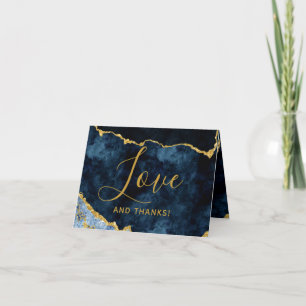 Navy Blue & Gold Foil Agate Marble Thank You Photo Card
