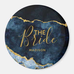 Navy Blue & Gold Foil Agate Marble the Bride Magnet