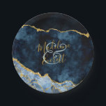 Navy Blue Gold Foil Agate Marble Wedding Monogram Paper Plate<br><div class="desc">Navy Blue & Gold Foil Watercolor Marble Agate Gilded Geode Design,  with Modern and Script fonts. Trendy and Chic Wedding Paper Plates! ~ Check my shop to see the entire wedding suite for this design!</div>