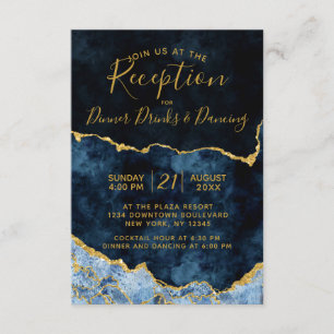 Navy Blue Gold Foil Agate Marble Wedding Reception Enclosure Card