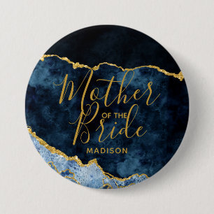 Navy Blue & Gold Foil Agate Mother of the Bride 7.5 Cm Round Badge