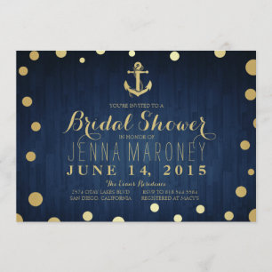 Navy Blue Gold Foil Anchor Nautical Bridal Shower Invitation