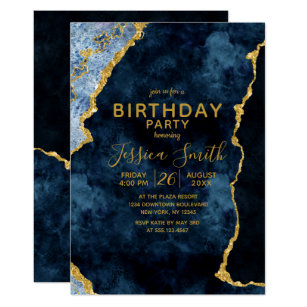 Navy Blue & Gold Foil Birthday Party Invitation