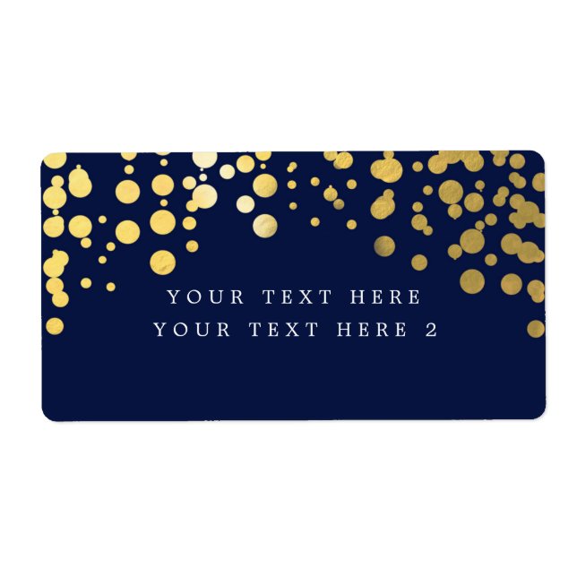 Navy Blue Gold Foil Confetti Modern Package Label (Front)