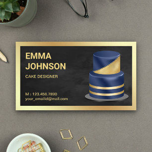 Navy Blue Gold Foil Custom Cake Pastry Chef Bakery Business Card