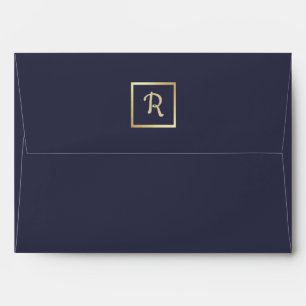 Navy Blue   Gold Foil Floral Wedding Envelopes