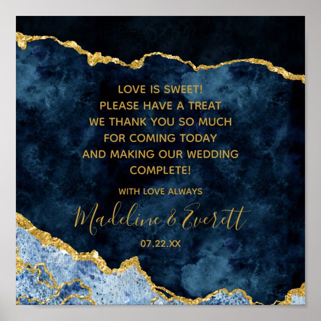 Navy Blue Gold Foil Love is Sweet Treat Table Sign (Front)