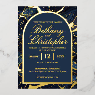 Navy Blue & Gold Foil Marble Wedding Invitations