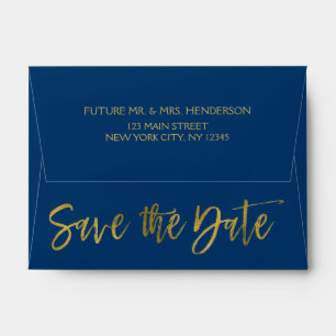 Navy Blue Gold Foil Save the Date Envelopes