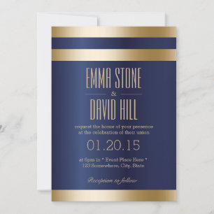 Navy Blue Gold Foil Stripes Wedding Invitation