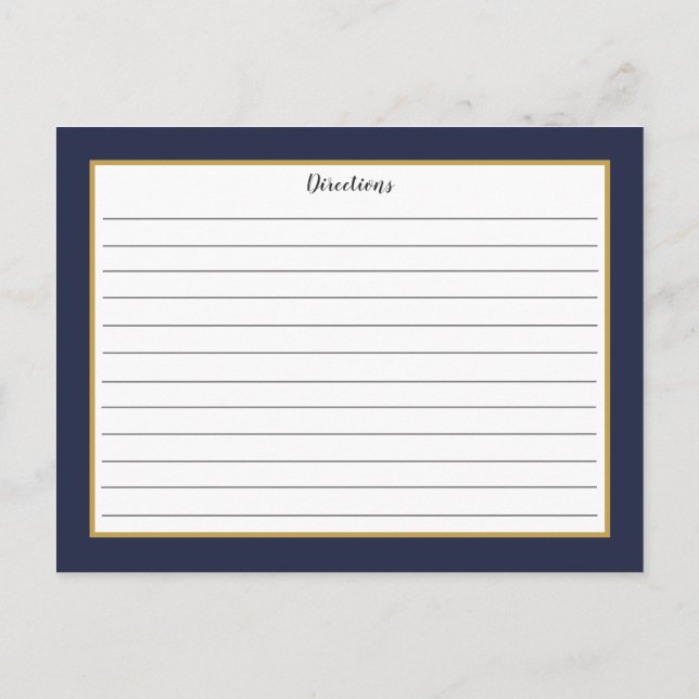 Navy Blue Gold Foliage Monogram Recipe Card (Back)
