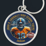 Navy Blue Gold Football Player Photo Commemorative Key Ring<br><div class="desc">This cool customized navy blue blue high school football player photo keychain features gold typography of your team and player name. Personalize with your athlete name next to the ball.</div>