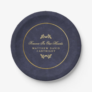 Navy Blue & Gold Forever In Hearts Memorial Plates