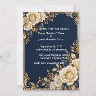 Navy Blue & Gold Formal Wedding Invitation