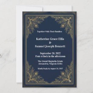 Navy Blue & Gold Formal Wedding Invitation