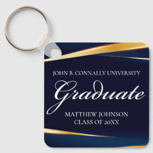 Navy Blue Gold Geometric Formal Graduation Custom Key Ring