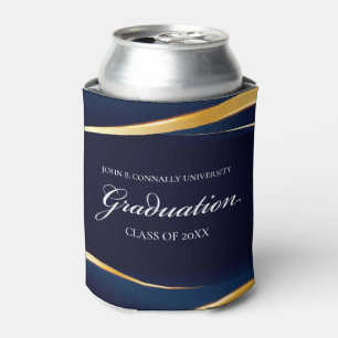 Navy Blue Gold Geometric Formal Graduation Party Can Cooler
