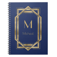 Navy Blue &  Gold Geometric | Monogram & Name  