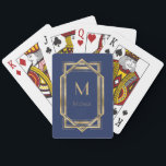 Navy Blue &  Gold Geometric | Monogram & Name   Playing Cards<br><div class="desc">Elegant and chic Navy Blue and gold art deco geometric frame with monogram. This is a template ready for you to personalise with your initial. Inspired by the 1920's Gatsby  Art Deco style. Great for speakeasy party or just regular poker night.</div>